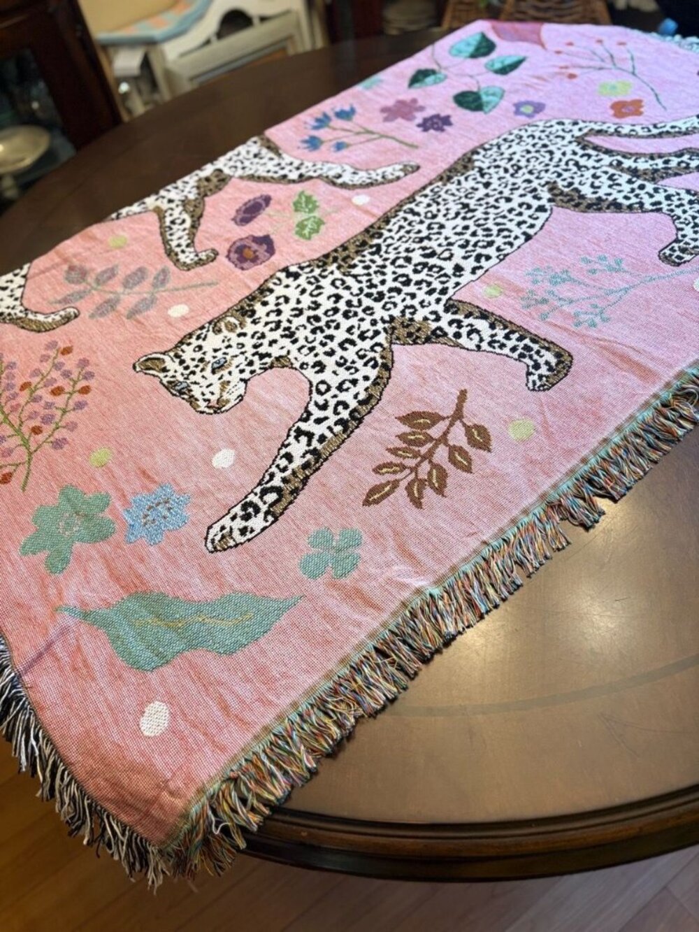 New Pink Woven Leopard Tapestry Throw Blanket 50x60 Jungle Boho